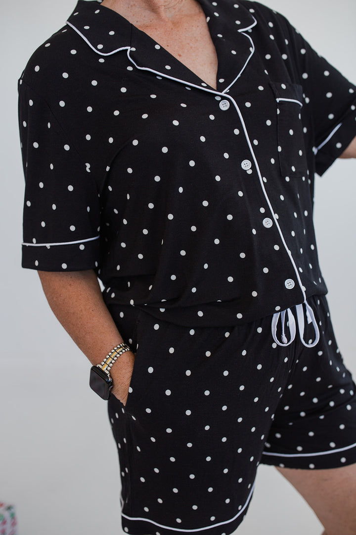 Black Polka Dot Bamboo Pajama Short Set