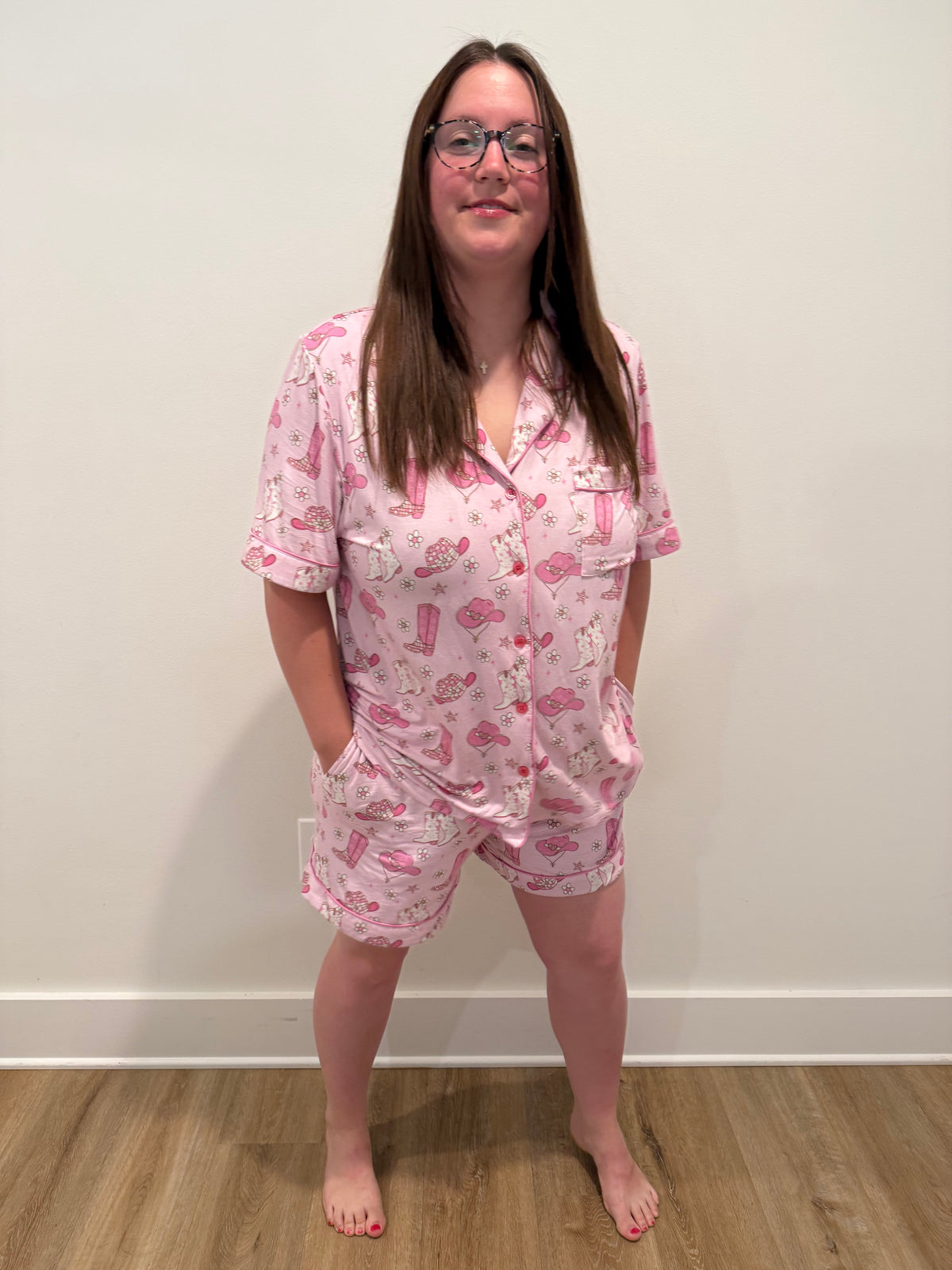 Pink Western Cowgirl Pajama Shorts Set