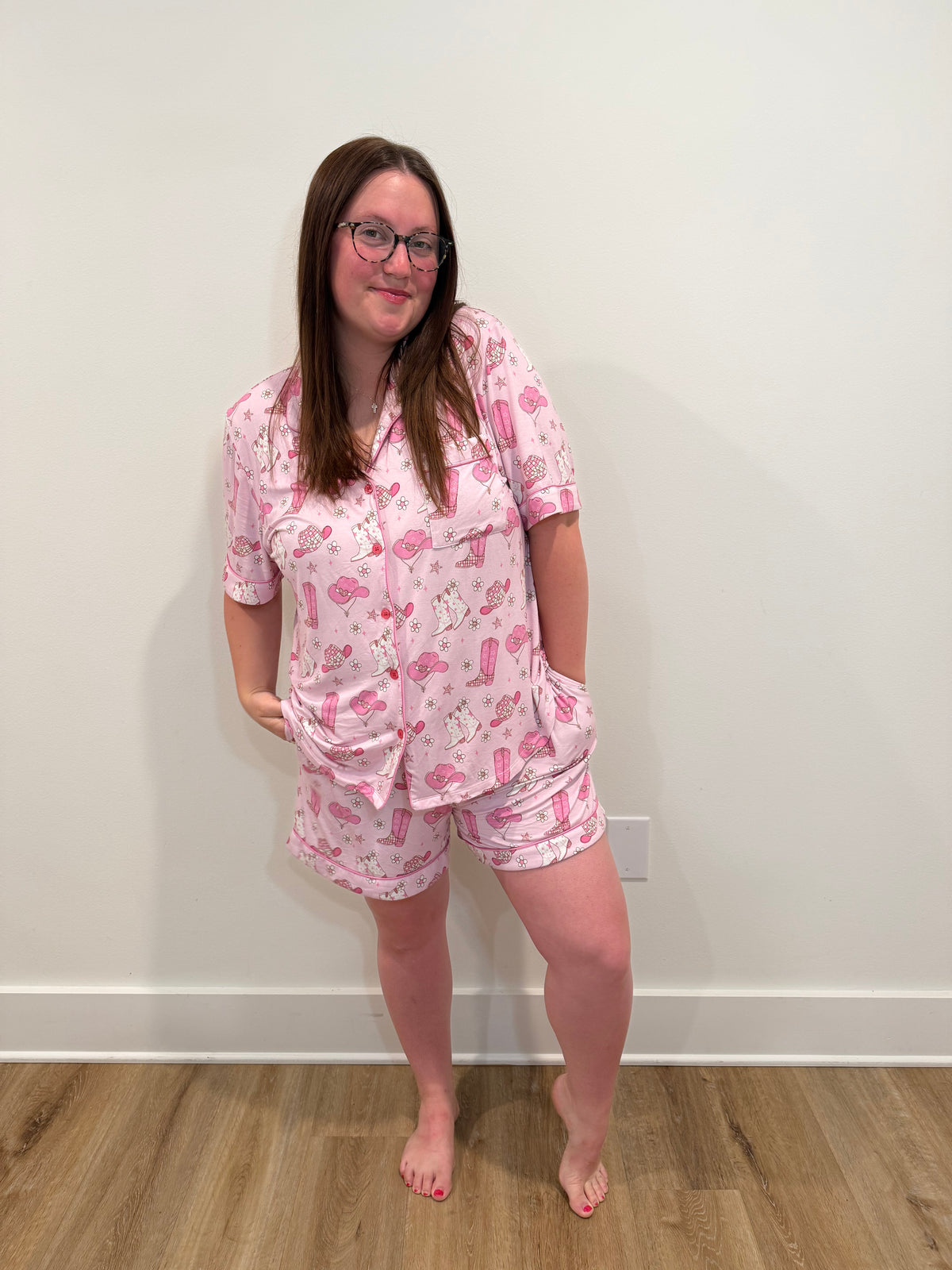 Pink Western Cowgirl Pajama Shorts Set
