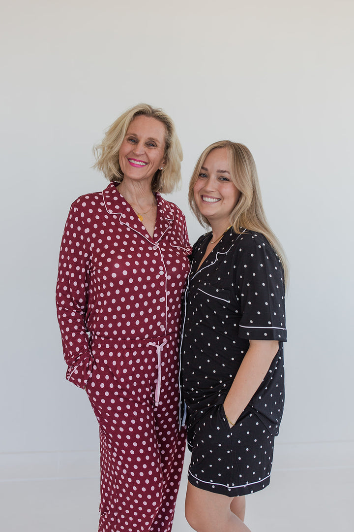Burgundy Polka Dot Bamboo Pajamas