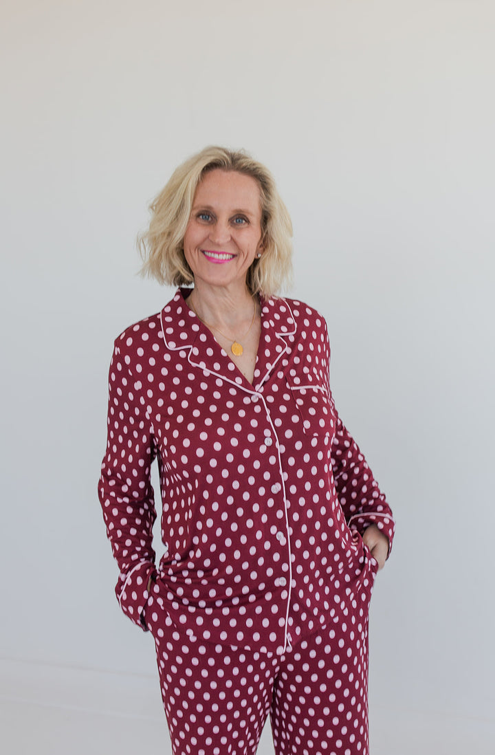 Burgundy Polka Dot Bamboo Pajamas