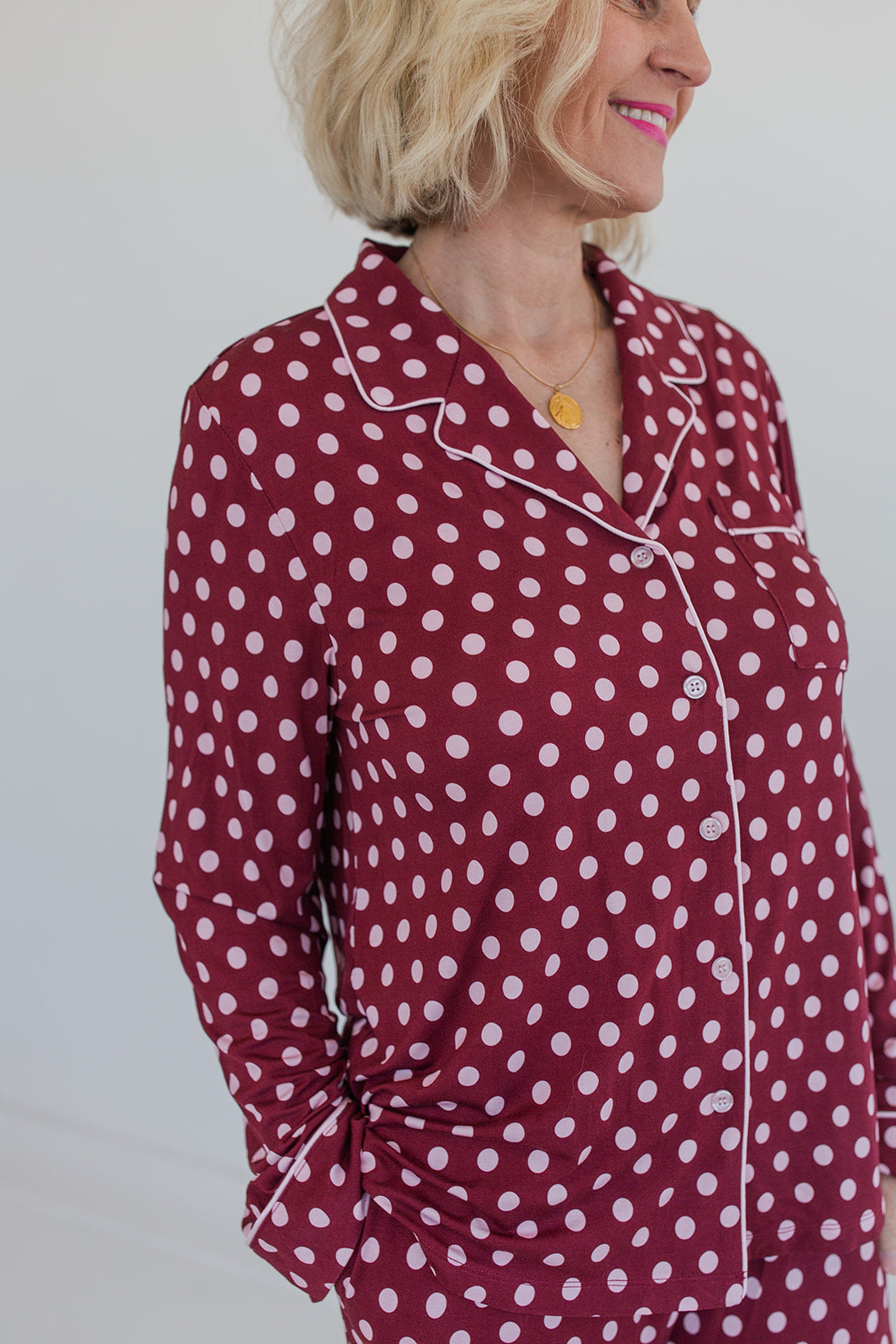 Burgundy Polka Dot Bamboo Pajamas