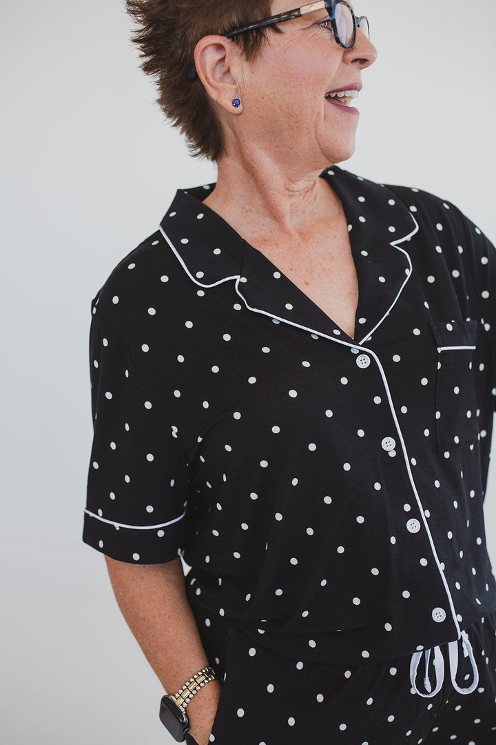Black Polka Dot Bamboo Pajama Short Set