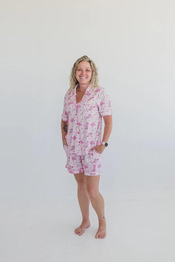 Pink Western Cowgirl Pajama Shorts Set