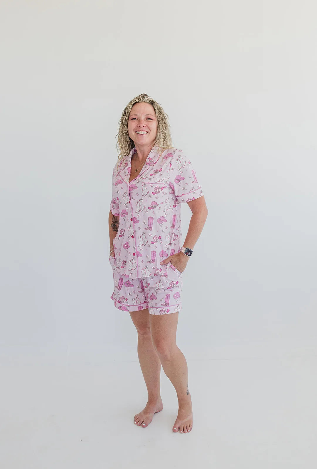 Pink Western Cowgirl Pajama Shorts Set